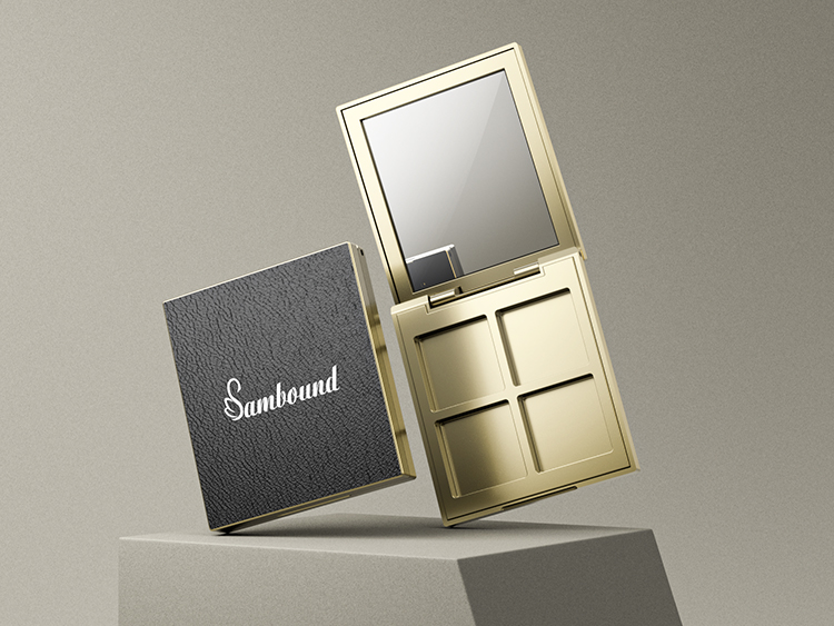 仿皮革紋理四色眼影盤包裝加工定制